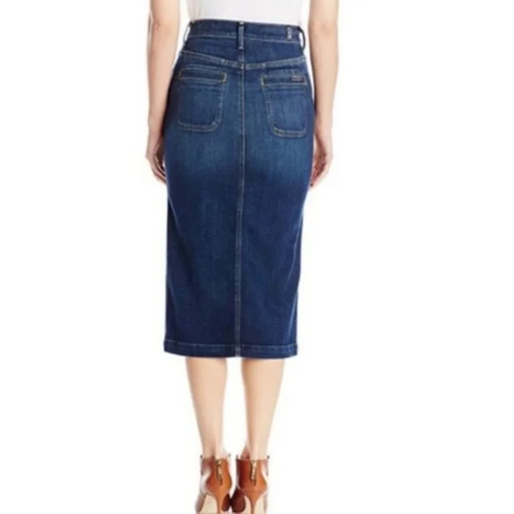 7 For All Mankind Button Fly Long Denim Jean Skirt - Picture 4 of 10